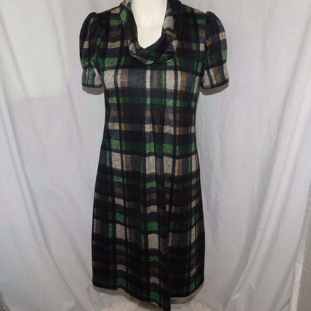 JH Soft Flannel Cowl Neck Dress Plaid